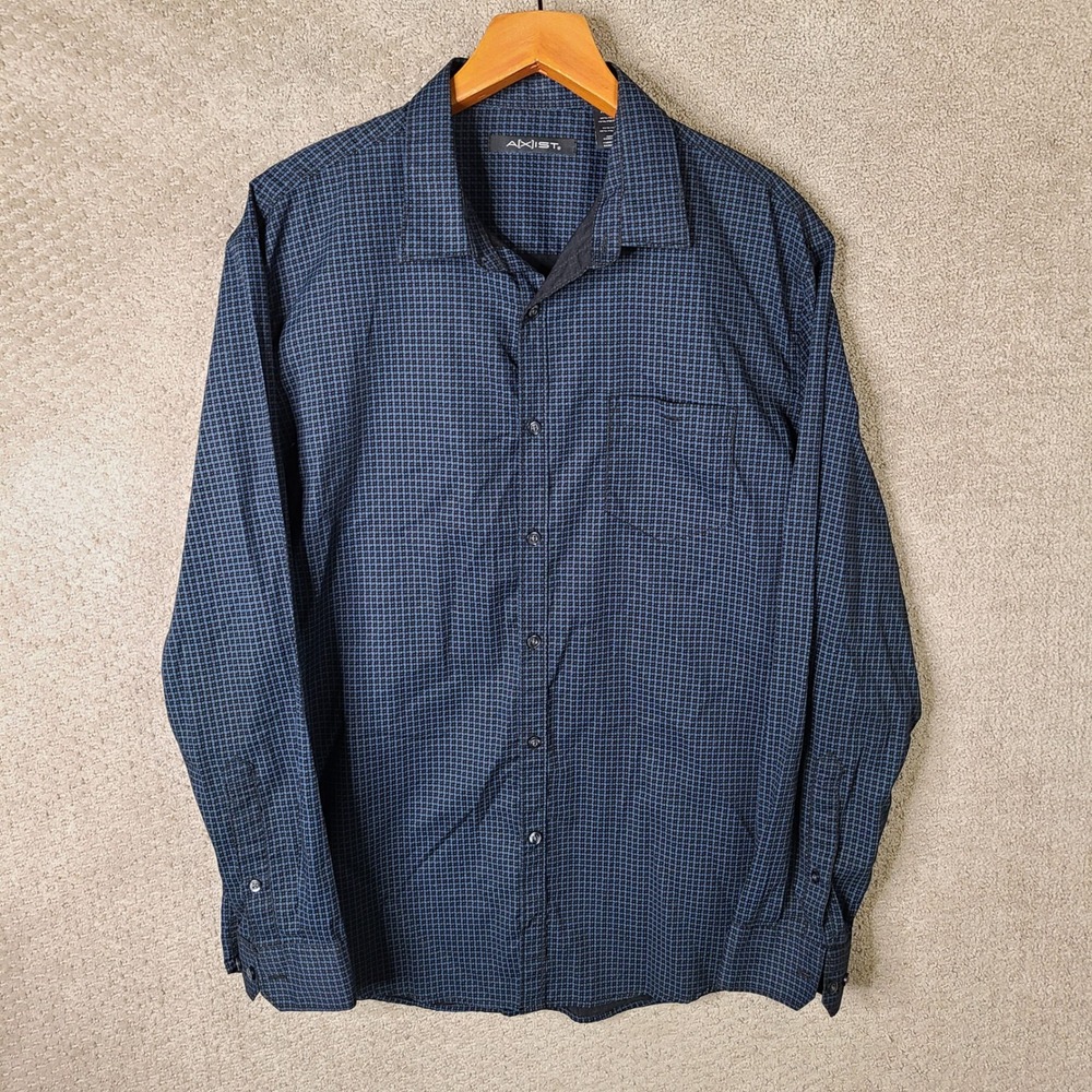 Axist Shirt Mens XL Blue Geometric Button Down Long Sleeve Cotton Blend Casual